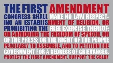The First Amendment arranged in the image of the US flag
